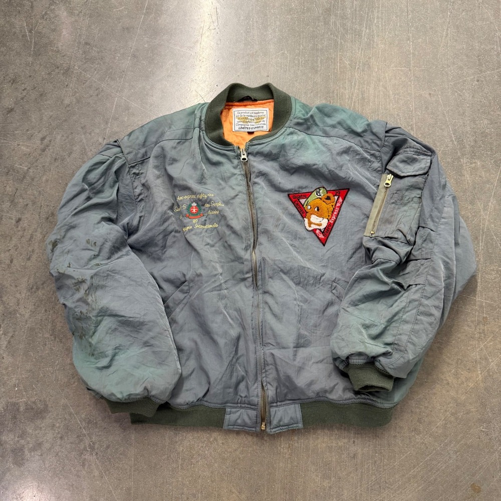 Vintage 1989 Limited Express Bomber Jacket Mens Medium Aero Express Embroidered